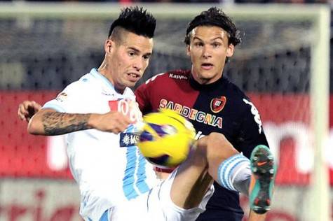 Napoli Slovak midfielder Marek Hamsik kicks the ball as Cagliari Swed