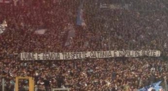 FOTO – Tifosi della Lazio si servono di Napoli per stuzzicare i romanisti: ecco lo striscione del derby!