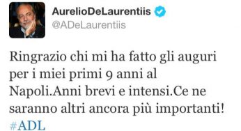 FOTO – De Laurentiis: “Grazie degli auguri per i primi 9 anni di Napoli, ce ne saranno di più importanti ancora”