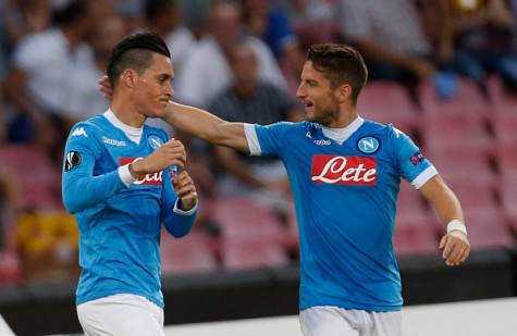 Jose Callejon and Dries Mertens of Naples team celebrates