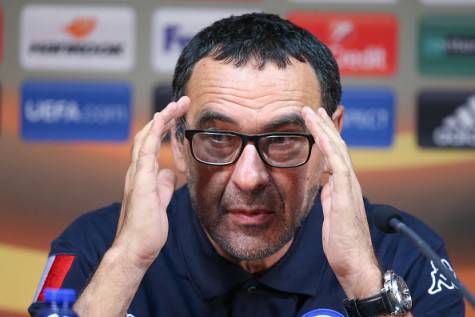 Napoli's football club Italian head coach Maurizio Sarri holds a press conference in Brugge, on November 25, 2015, on the eve of the UEFA Group D Europa League football match between Brugge and Napoli. AFP PHOTO / BELGA / BRUNO FAHY === BELGIUM OUT === / AFP / BELGA / BRUNO FAHY (Photo credit should read BRUNO FAHY/AFP/Getty Images)