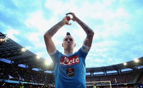NAPLES, ITALY - FEBRUARY 07: Marek Hamsik of Napoli celebrates after the Serie A match between SSC Napoli and Carpi FC at Stadio San Paolo on February 7, 2016 in Naples, Italy. (Photo by Maurizio Lagana/Getty Images)