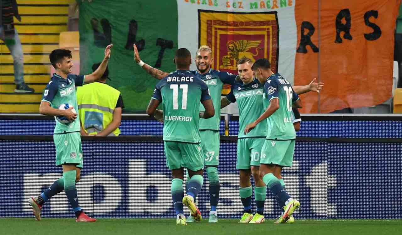 L'esultanza dell'Udinese contro il Venezia