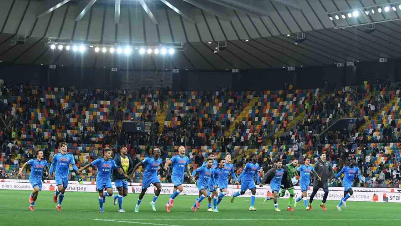 Udinese-Napoli, l'esultanza degli azzurri a fine match 