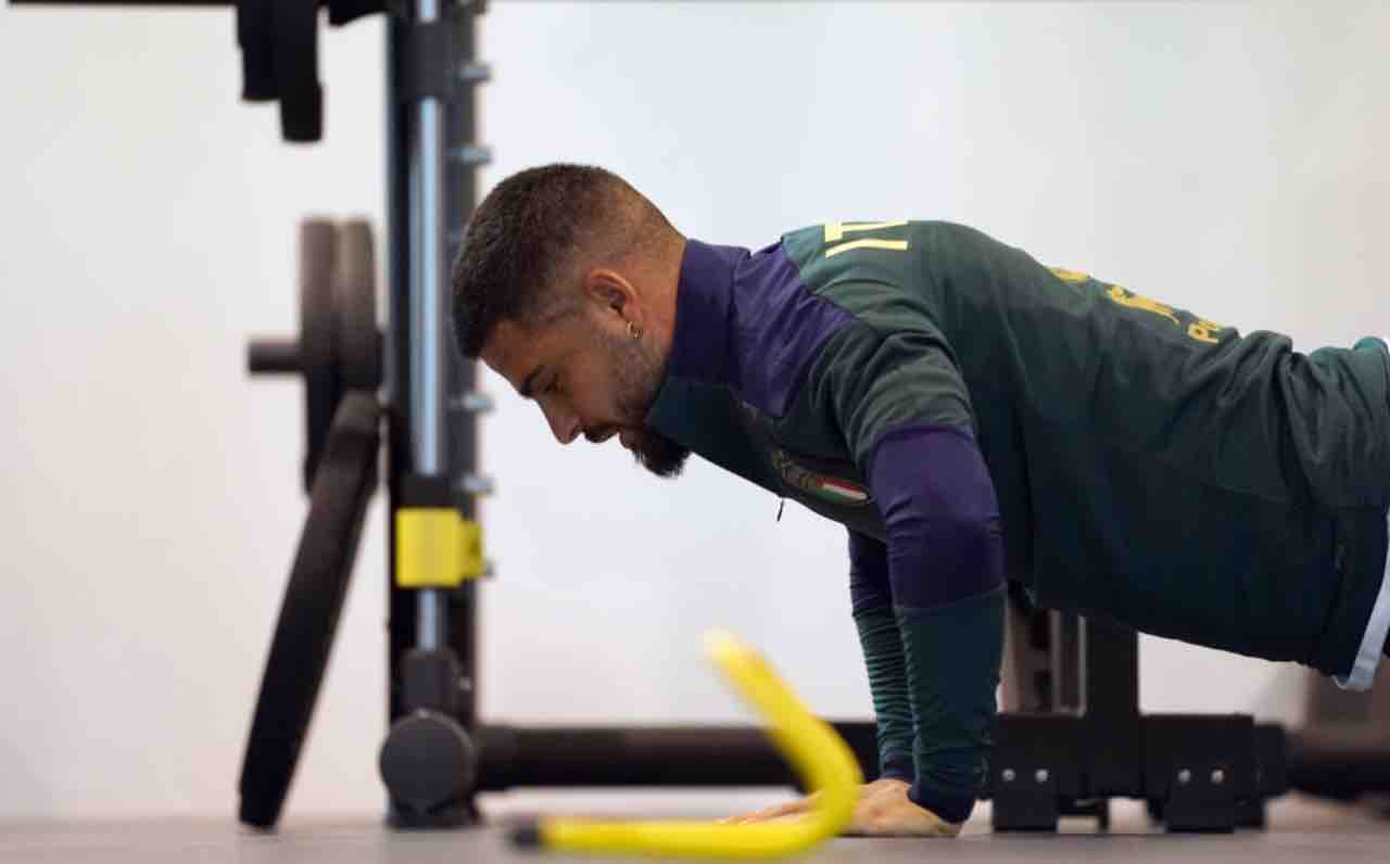 Insigne durante un allenamento con la Nazionale 