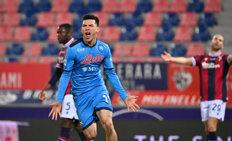Lozano, l'esultanza al gol in Bologna-Napoli