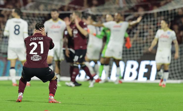 Zortea disperato in Salernitana-Napoli