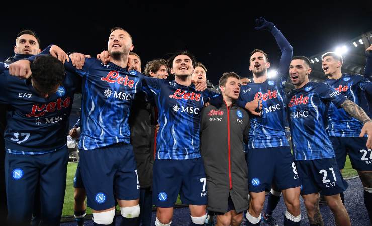 I festeggiamenti dei calciatori del Napoli (LaPresse)