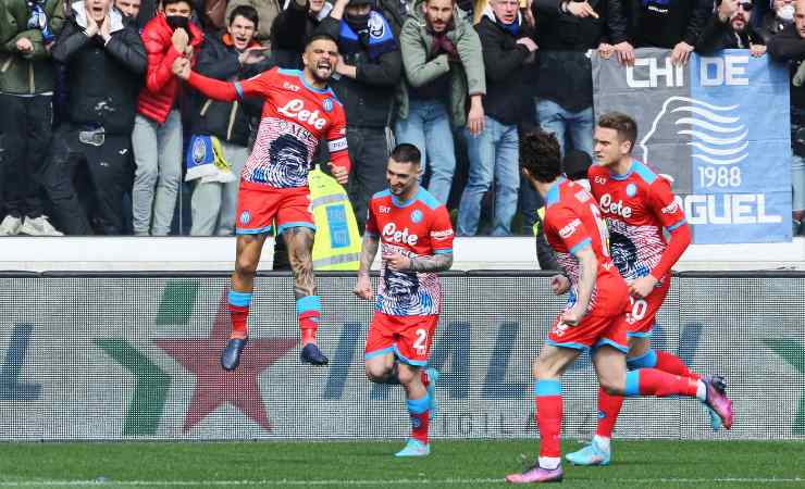 L'esultanza di Insigne a Bergamo