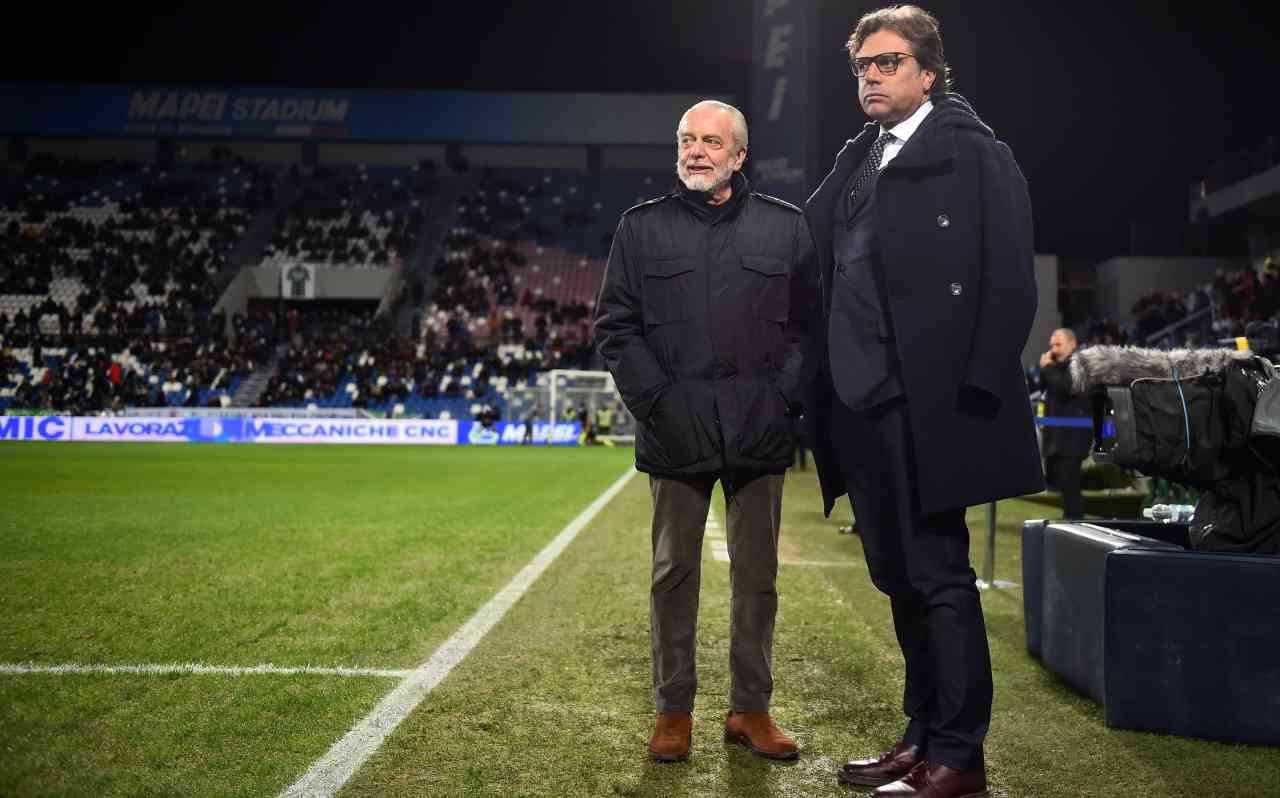 Giuntoli con De Laurentiis al Mapei Stadium 