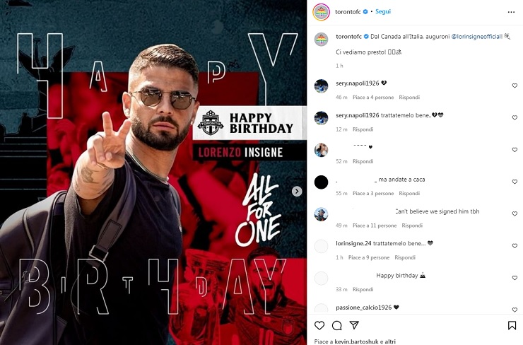 Gli auguri del Toronto ad Insigne