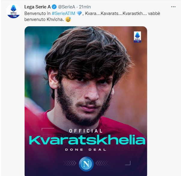 Il post della Serie A su Kvaratskhelia