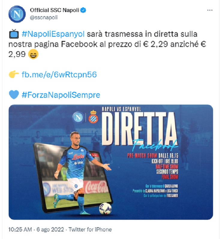 L'annuncio via Twitter del Napoli