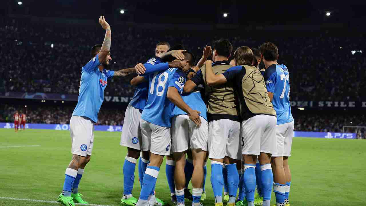 L'esultanza dei calciatori del Napoli 