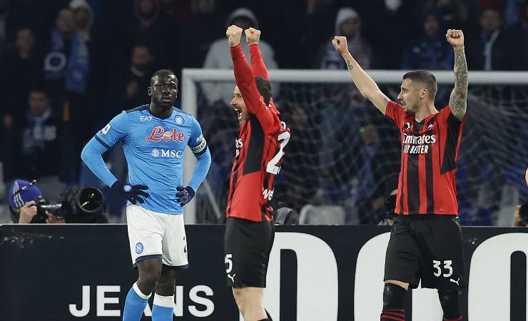 L'esultanza dei calciatori del Milan contro il Napoli