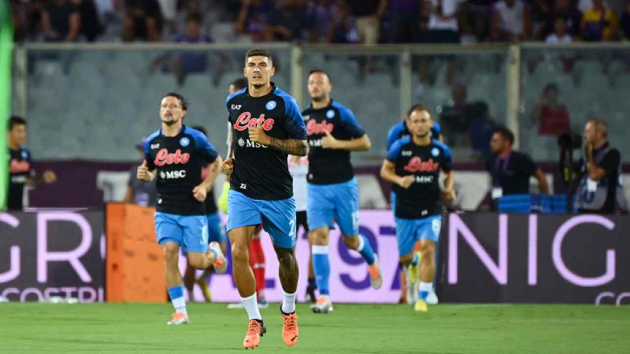 Il riscaldamento del Napoli a Firenze