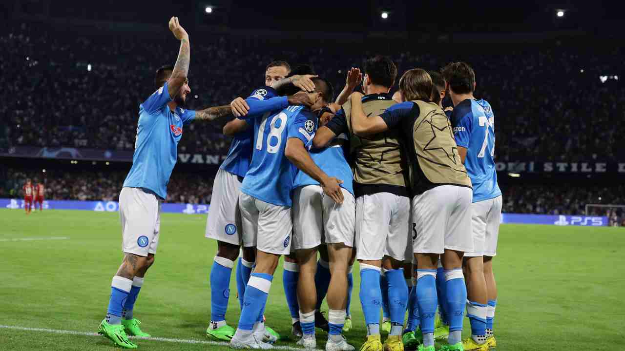 L'esultanza dei calciatori del Napoli