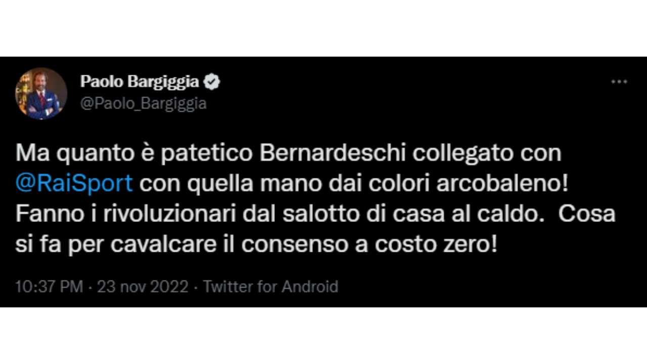 Il tweet di Paolo Bargiggia napolicalciolive.com 25112022