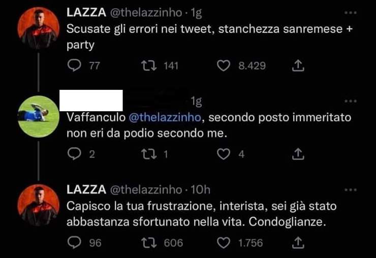 Lazza risponde a tono al tifoso