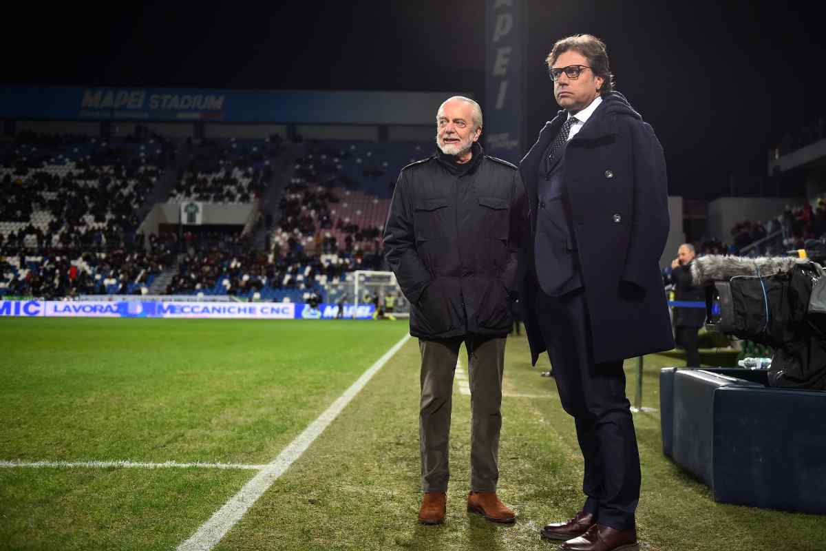 Giuntoli con De Laurentiis al Mapei Stadium 