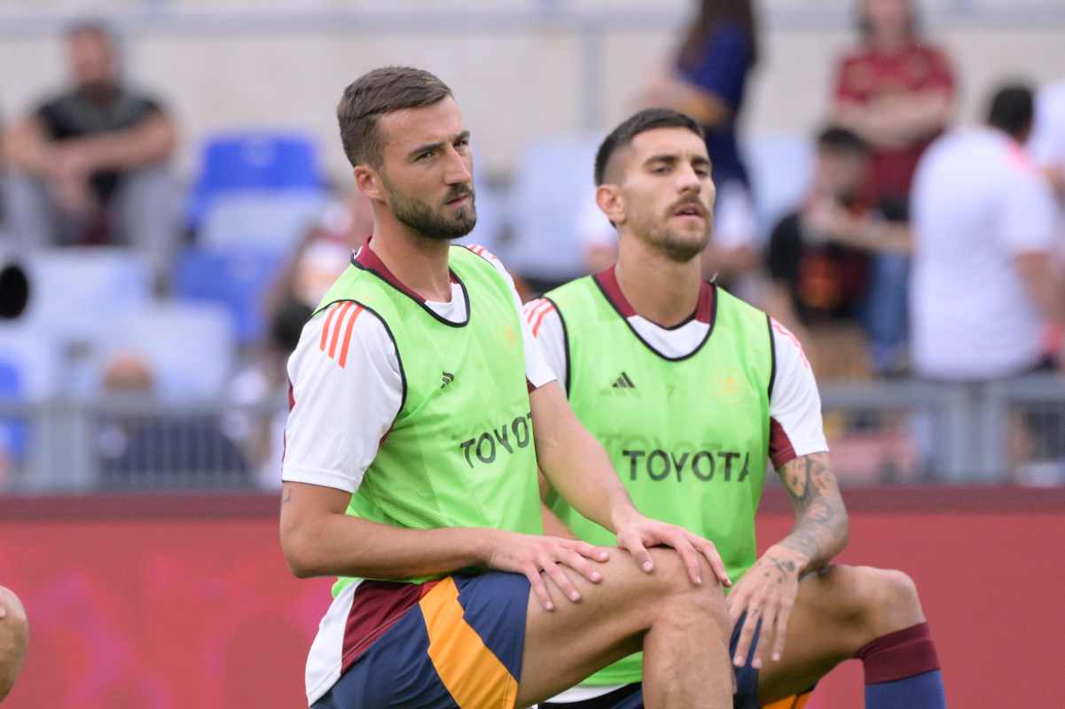 Cristante in allenamento con Pellegrini