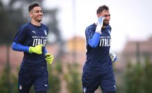 Alex Meret e Gianluigi Donnarumma con la maglia della Nazionale