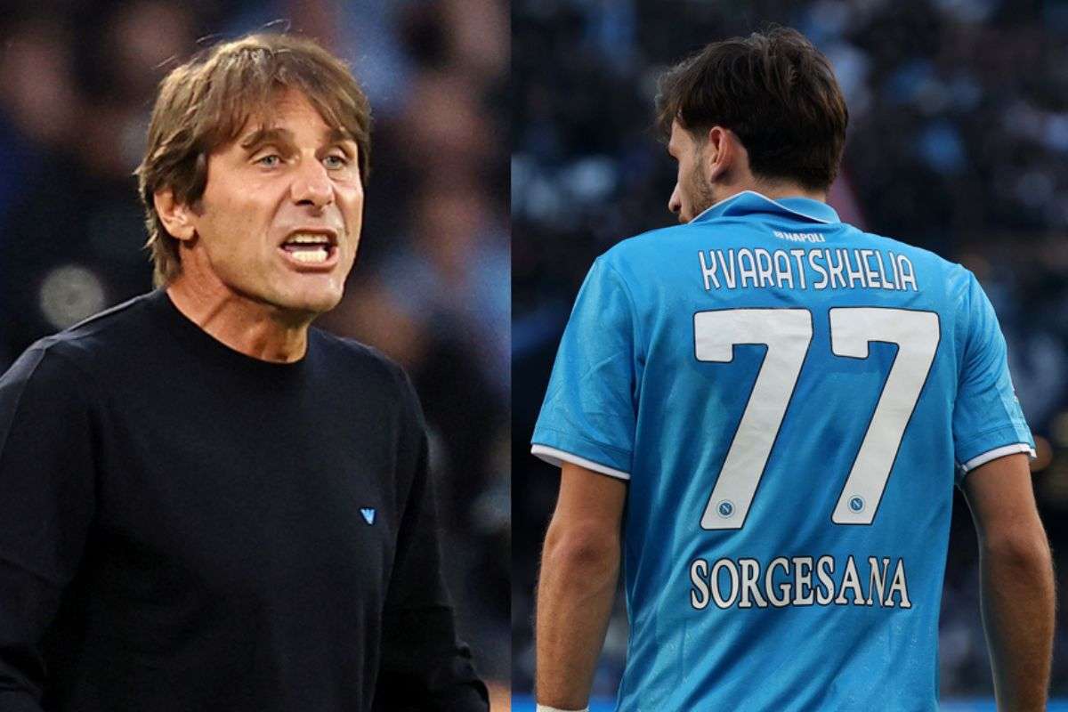 Antonio Conte e Kvara ai tempi in cui vestiva la maglia del Napoli