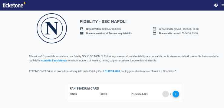 Fidelity Card SSC Napoli
