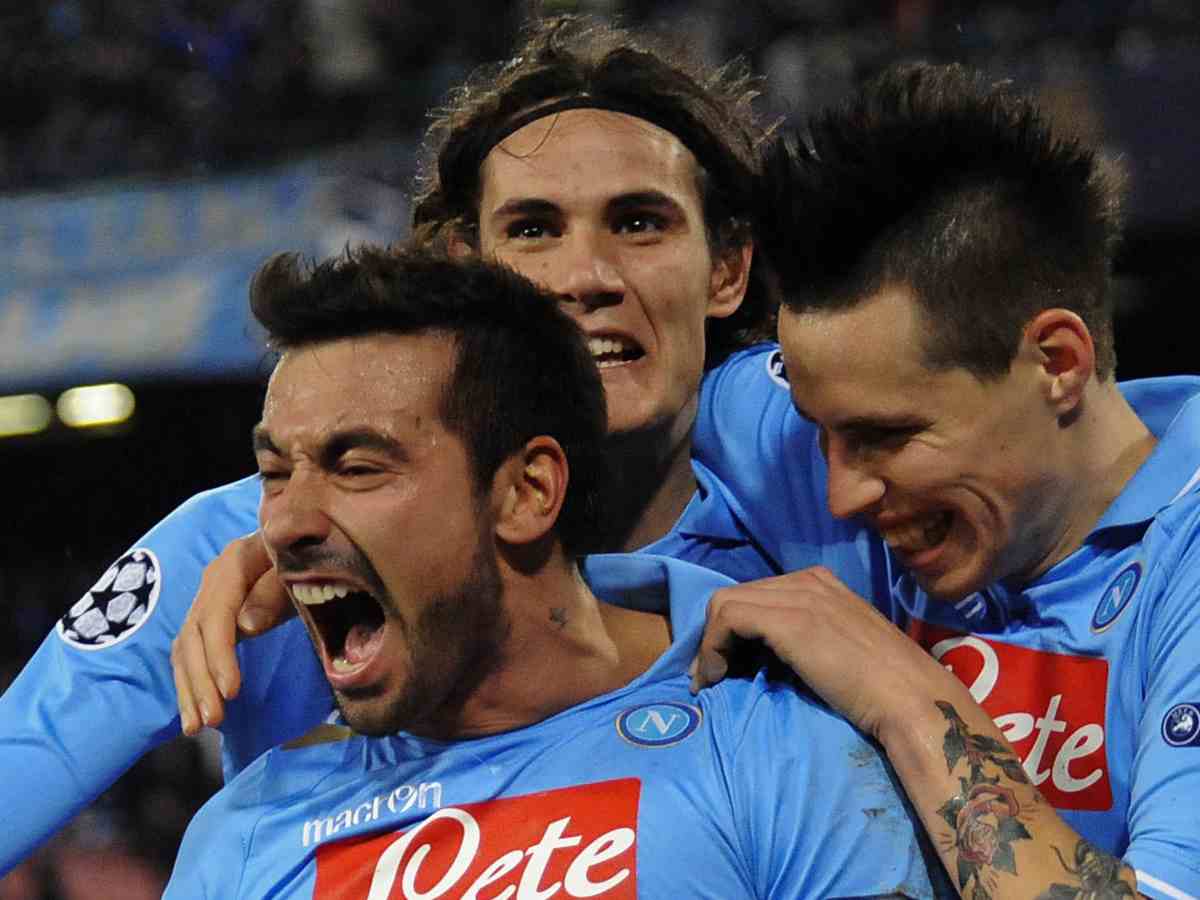 Hamsik Lavezzi Cavani con il Napoli