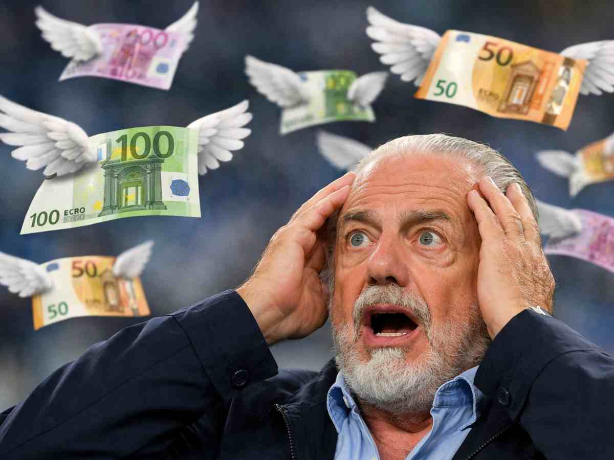 De Laurentiis e soldi che volano via, immagine creata con AI