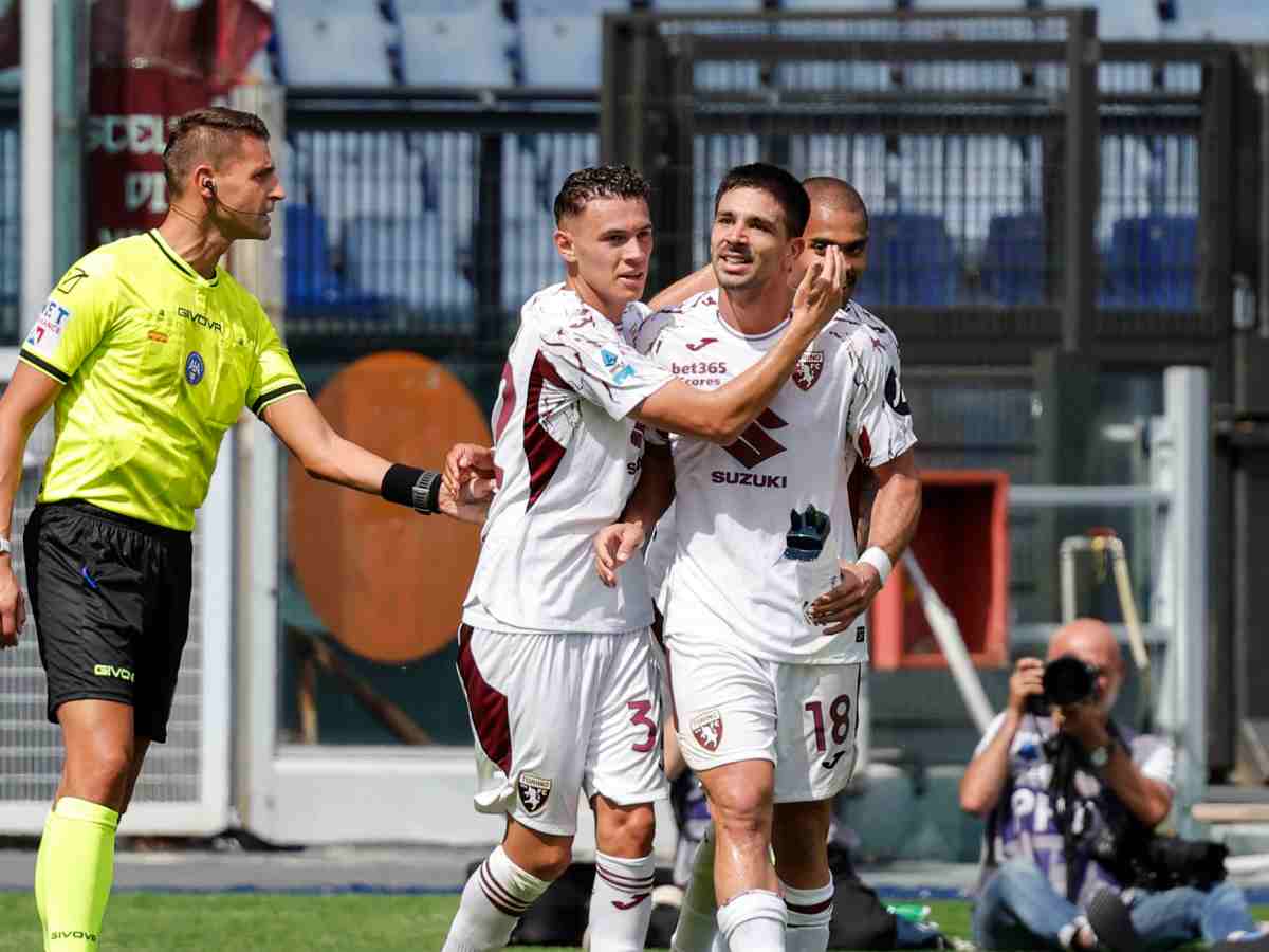 Torino’s players celebrates after scoring the 0 - 1 goal during the Italian Serie A soccer match between AS Roma vs Torino FC at the Olimpico stadium in Rome, Italy